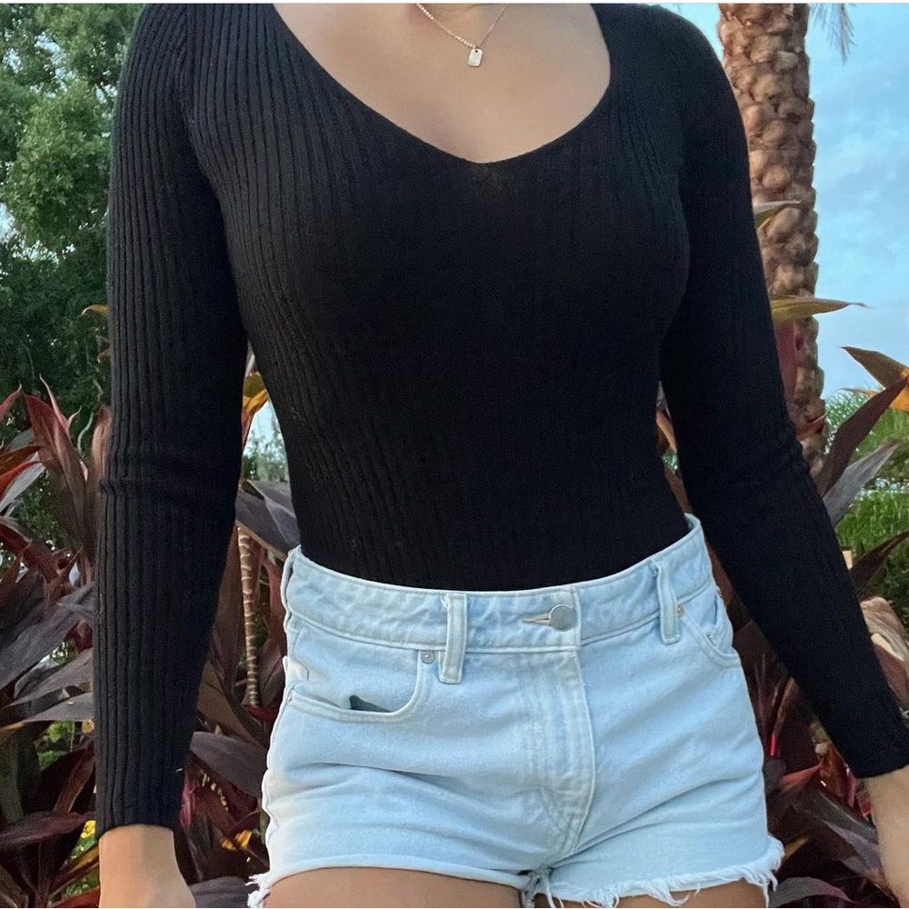 Small Forever 21 Black Longsleeve Bodysuit